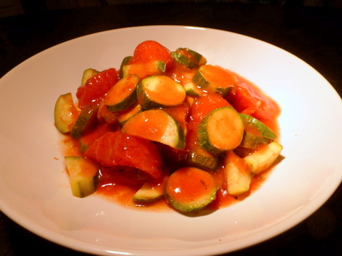 Zucchini and tomatoes is a favorite easy to prepare vegetable dish.