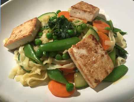 A favorite "one dish" meal is tofu and mixed vegetables over pasta. Lot's of great flavors in this meal.
