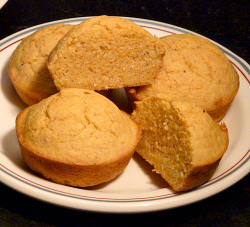 The corn muffins are moist inside and crispy outside.